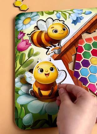 Дерев'яний пазл-вкладиш "веселі бджілки" ubumblebees (псд165) psd165 сортер-тетрис 0201 топ!4 фото
