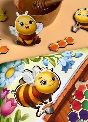 Дерев'яний пазл-вкладиш "веселі бджілки" ubumblebees (псд165) psd165 сортер-тетрис 0201 топ!5 фото