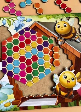 Дерев'яний пазл-вкладиш "веселі бджілки" ubumblebees (псд165) psd165 сортер-тетрис 0201 топ!3 фото