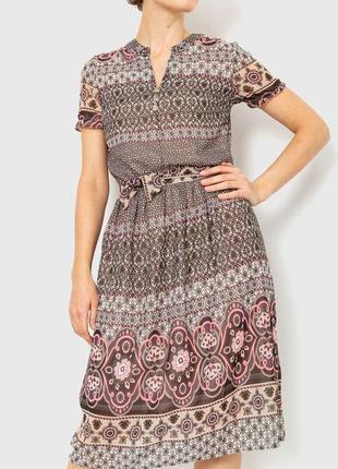 Сукня різнокольорова, колір коричневий, 230r006-13