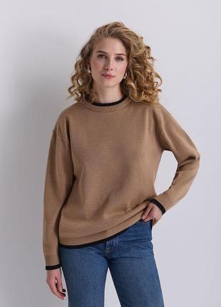 Бежевий в'язаний светр, кофта з круглим вирізом на кожен день 42-46, 48-52