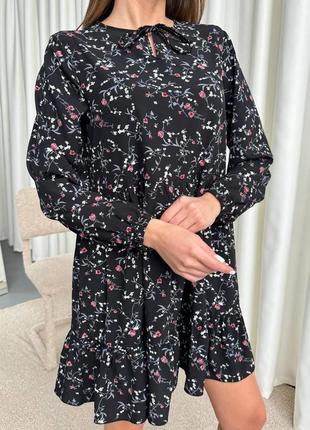 Красивое нежное женское мини платье свободного кроя цветочный софт с длинным рукавом хит продаж7 фото