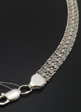 Жіночий срібний браслет подвійний арабський бісмарк з камінцями. регульований 17 - 19,5 см. срібло 925