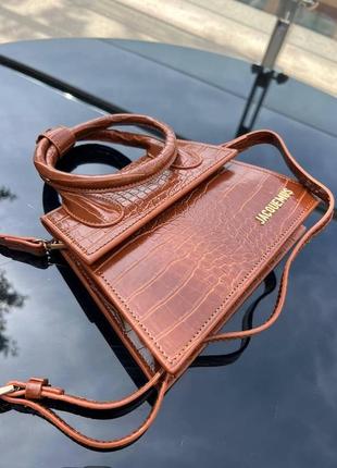 Жіноча сумка з еко-шкіри jacquemus le chiquito croco brown молодіжна, брендова сумка-клатч маленька через плече7 фото