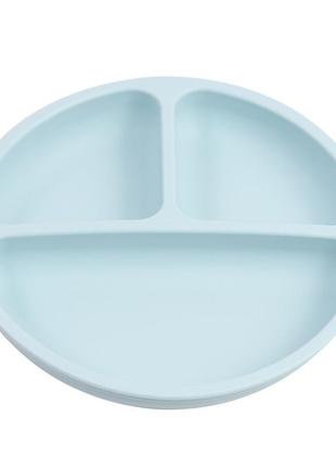 Силіконова секційна тарілка кругла на присоску світло блакитний колір