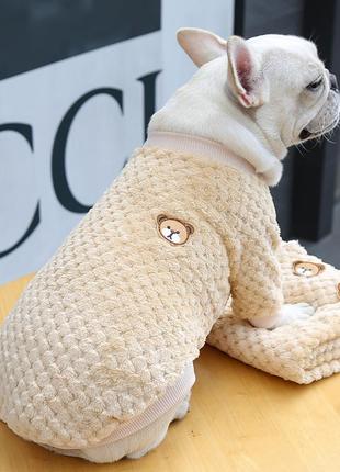 Вязаный махровый свитер для котов и кошек pet style "мишка" бежевый2 фото