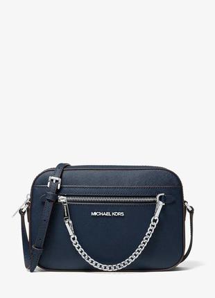 Женская сумка michael michael kors jet set large saffiano leather crossbody bag (35t1sttc9l) синяя