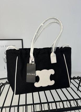 Женская сумка текстильная celine молодежная, брендовая сумка шопер через плечо