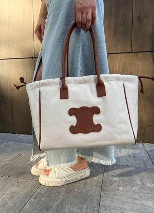 Жіноча сумка текстильна celine молодіжна, брендова сумка шопер через плече4 фото