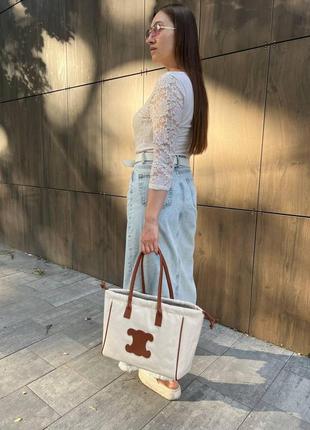 Жіноча сумка текстильна celine молодіжна, брендова сумка шопер через плече6 фото