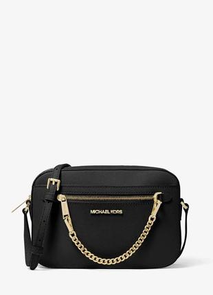 Женская сумка michael michael kors jet set large saffiano leather crossbody bag (35t1sttc9l) черная