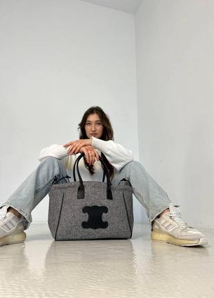 Жіноча сумка текстильна celine молодіжна, брендова сумка шопер через плече2 фото