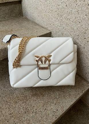 Женская сумка из эко-кожи pinko puff white пинко молодежная, брендовая сумка маленькая через плечо6 фото