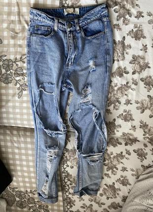 Новые джинсы скинни на высокой талии рваные с дырками высокая посадка boohoo оригинал10 фото