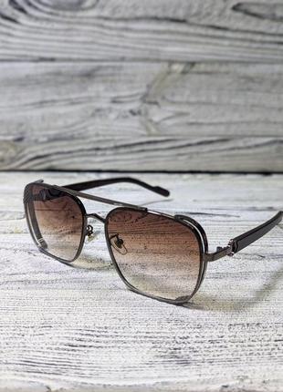 Солнцезащитные очки мужские, коричневые в коричневой металлической оправе (без бренда)