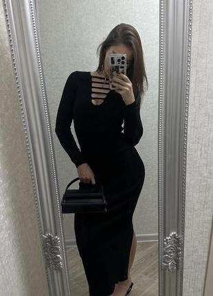Черное длинное в пол платье макси bershka zara новое с разрезом1 фото