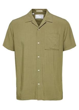 Стильная вискозная рубашка с кубинским воротником известного бренда из данных selected homme