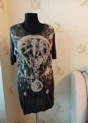 Натуральная моделирующая туника, футболка-платье, рами, крапива, вискоза, абстракция, zara
