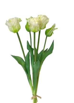 Штучний тюльпан кучерявий букет lux 3+2 білий