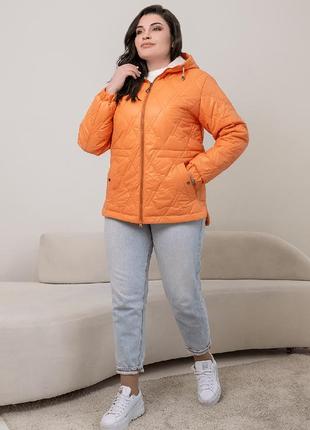 Стильная женская куртка на весну осень оранжевая в размерах 44-58