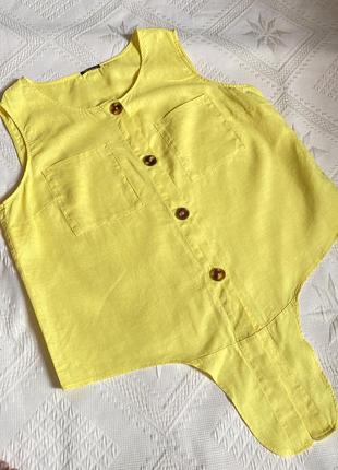 Блуза жовта лляна блуза майка лимонна завʼязується taifun- xl,xxl6 фото
