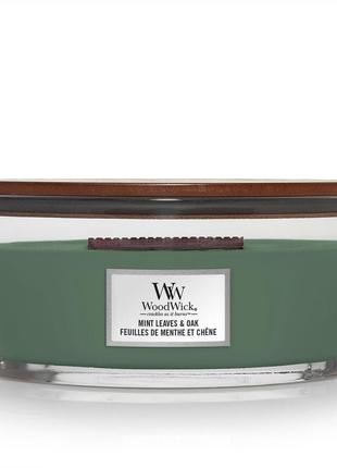 Ароматична свічка з нотами м'яти та дуба woodwick ellipse mint leaves & oak 453 г