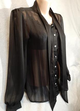 Трендова шифонова блуза з гарними рукавами і шарфиком forever21 розмір m чорна6 фото