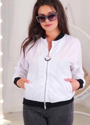 Куртка ветровка короткая батал на молнии воротник стойка манжеты из рибаны врезные карманы ткань плащевка канада без подклада