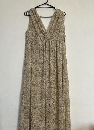 H&m довге плаття на підкладці без рукавів з v подібним вирізом декольте і на спині принт під огірок