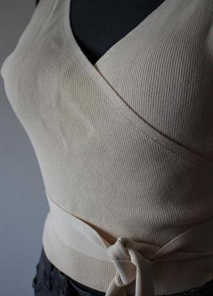Трикотажний топ на запах в рубчик в'язаний майка блуза блузка шорти батал корея платье макраме сетка парео2 фото