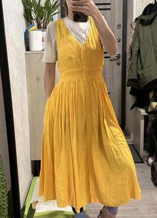 Льняной сарафан солнце платье миди10 фото