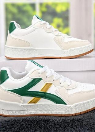 Кроссовки женские белые с зеленым демисезонные swin shoes 4383