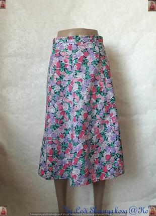 Новая нарядная юбка миди с завышенной талией в яркий цветочный принт, размер с-ка1 фото