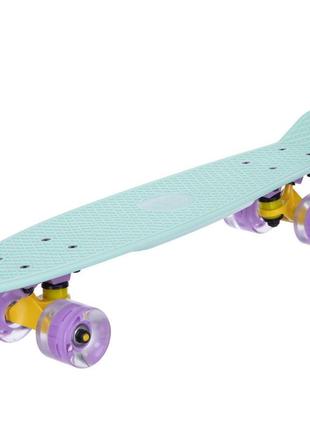 Скейтборд пенні penny led wheels fish sp-sport sk-405-9 м'ятний жовтий-фіолетовий