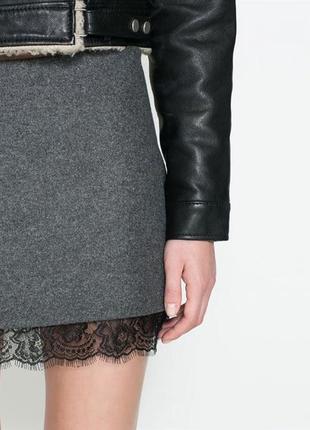Шерстяная мини юбка с кружевом,в бельевом стиле zara,34/xs5 фото