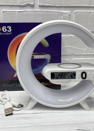 Настольная смарт лампа g-smart light g63 rgb с беспроводной зарядкой и bluetooth колонкой 10w white