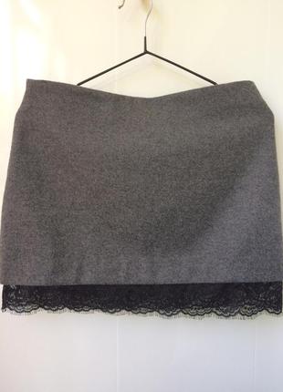 Шерстяная мини юбка с кружевом,в бельевом стиле zara,34/xs7 фото