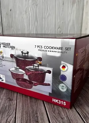 Набор кастрюль и сковорода hk-315 кофе с гранитным антипригарным покрытием higher kitchen 7 предмето8 фото