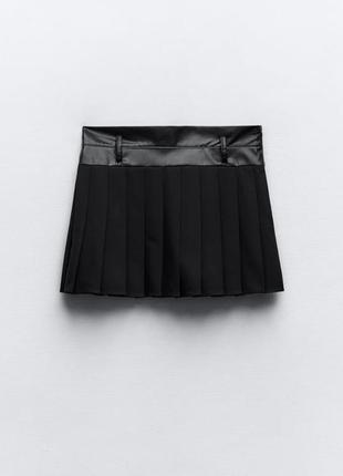 Комбинированные шорты-юбка с искусственной кожей4 фото
