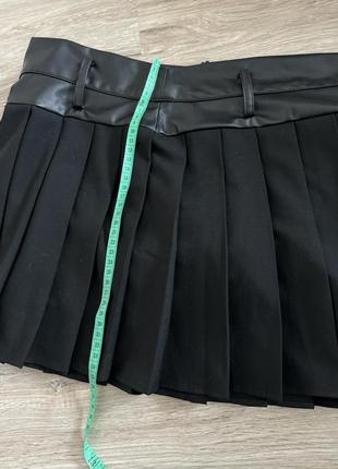 Комбинированные шорты-юбка с искусственной кожей7 фото