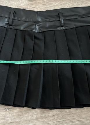 Комбинированные шорты-юбка с искусственной кожей8 фото