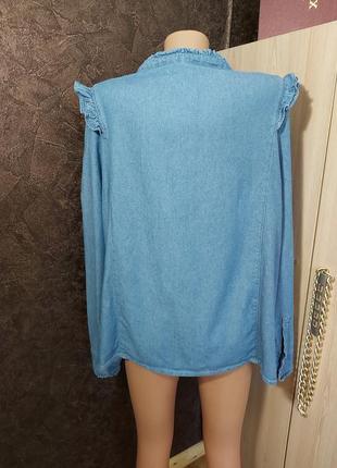 Джинсовая блуза, рубашка с пышным рукавом и рюшами2 фото