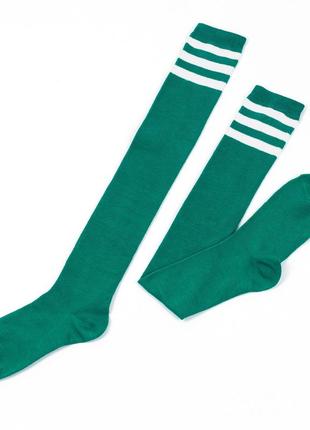 Гольфы длинные зеленые с полосками 1010 очень высокие носки за колено с полосками сверху
