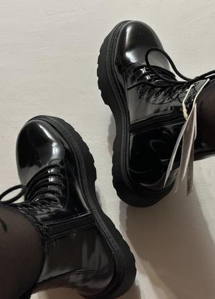 Лаковые черные ботинки полуботинки сапоги zara 36 37 38 393 фото