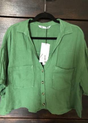 Новая укорочённая блуза рубашка лён zara 50-54 p