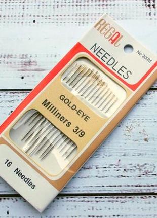 Иголки для ручного шитья (gold-eye), ассорти 16 игл