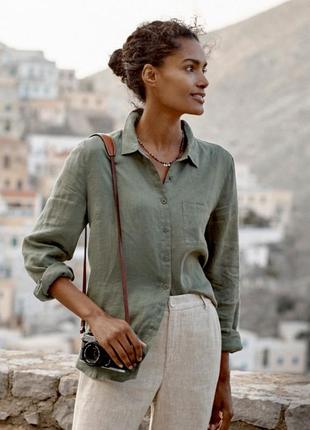 Женская льняная рубашка цвета хаки размер s от uniqlo рубашка лен лен
