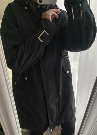 Куртка ветровка пальто с утеплением черная стильная3 фото