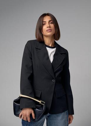 Жіночий однобортний піджак приталеного крою — чорний колір, s (є розміри)7 фото