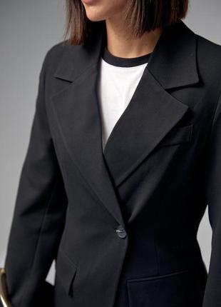 Жіночий однобортний піджак приталеного крою — чорний колір, s (є розміри)4 фото